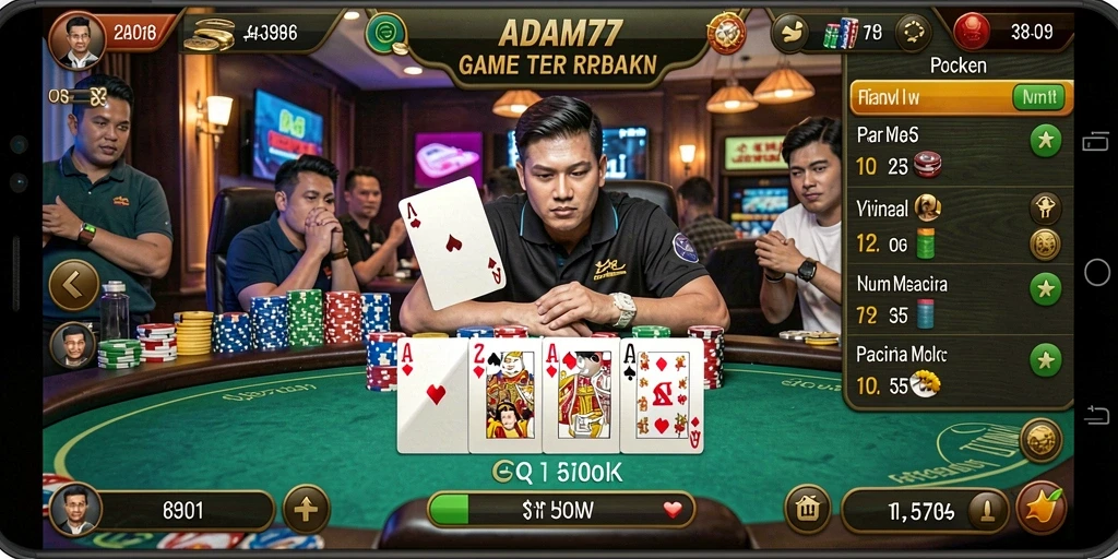 Tampilan gameplay Poker yang mendebarkan di ADAM77.