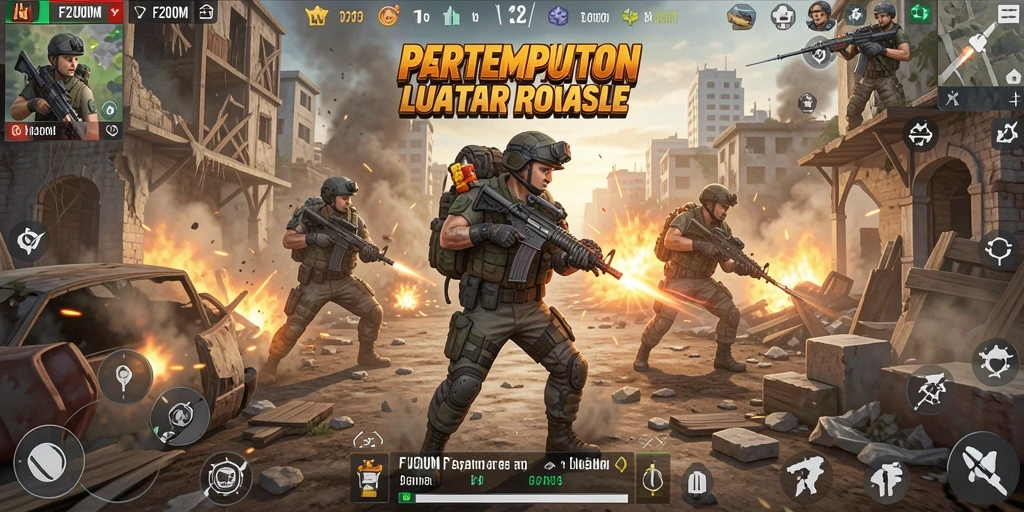 Screenshot gameplay F200M yang epic dalam pertempuran Battle Royale.