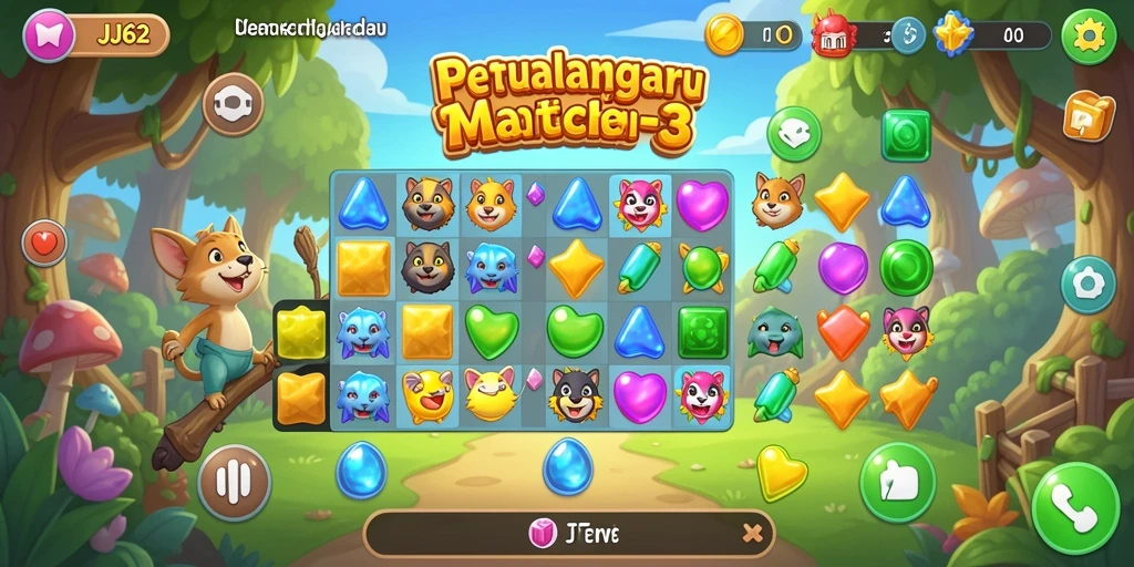 Tampilan gameplay Match-3 yang penuh warna dan menantang.