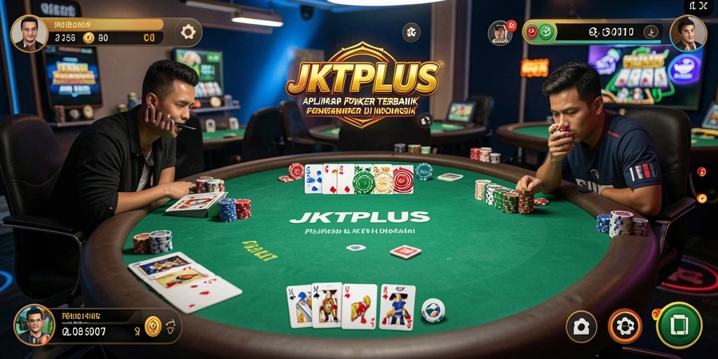 Tampilan utama JKTPLUS menampilkan aksi poker yang mendebarkan.