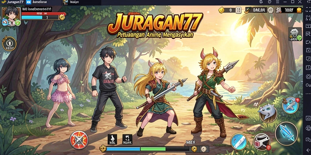 Screenshot JURAGAN77 menampilkan karakter dengan latar belakang dunia fantasi.