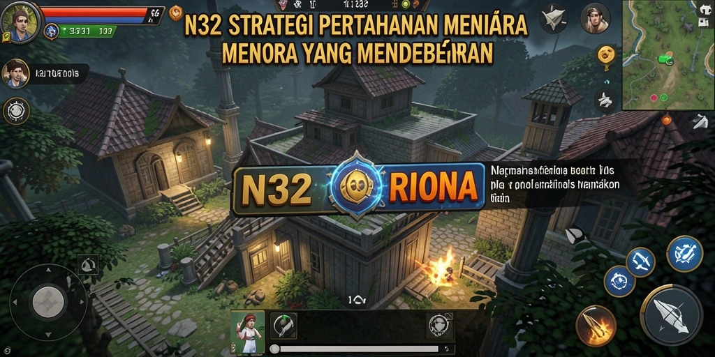 Gameplay N32 dengan menara strategis dan musuh yang menyerang.