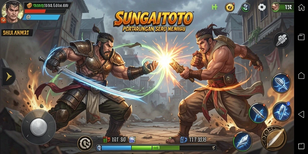 Tampilan seru pertarungan dalam SUNGAITOTO dengan karakter yang dinamis.